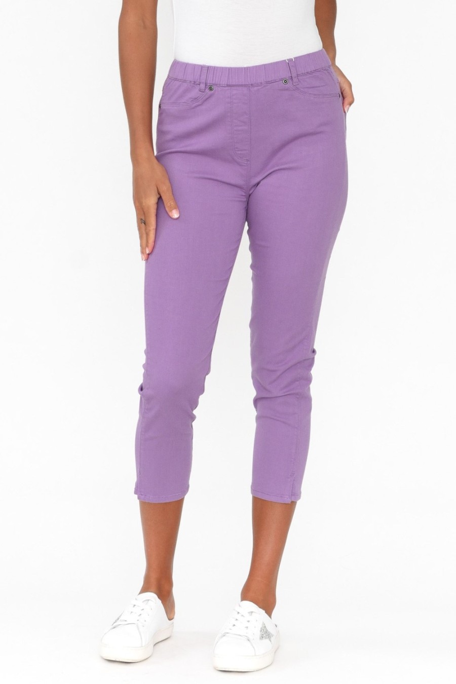 Clothing Cafe Latte Pants | Reed Lilac Stretch Cotton Capri Pant