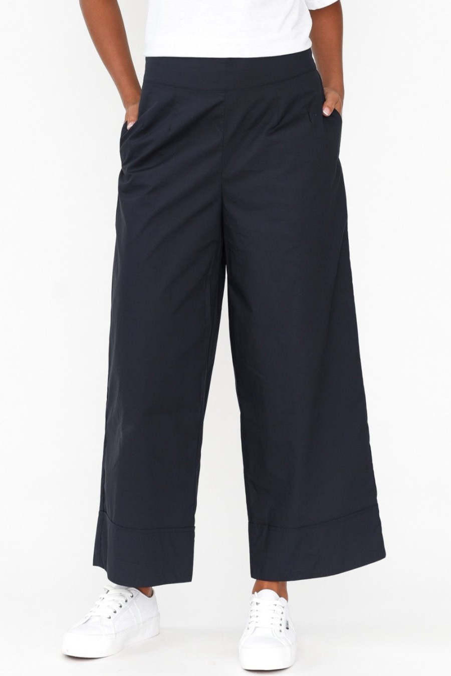 Clothing Tirelli Pants | Bradie Navy Cotton Wide Leg Pant