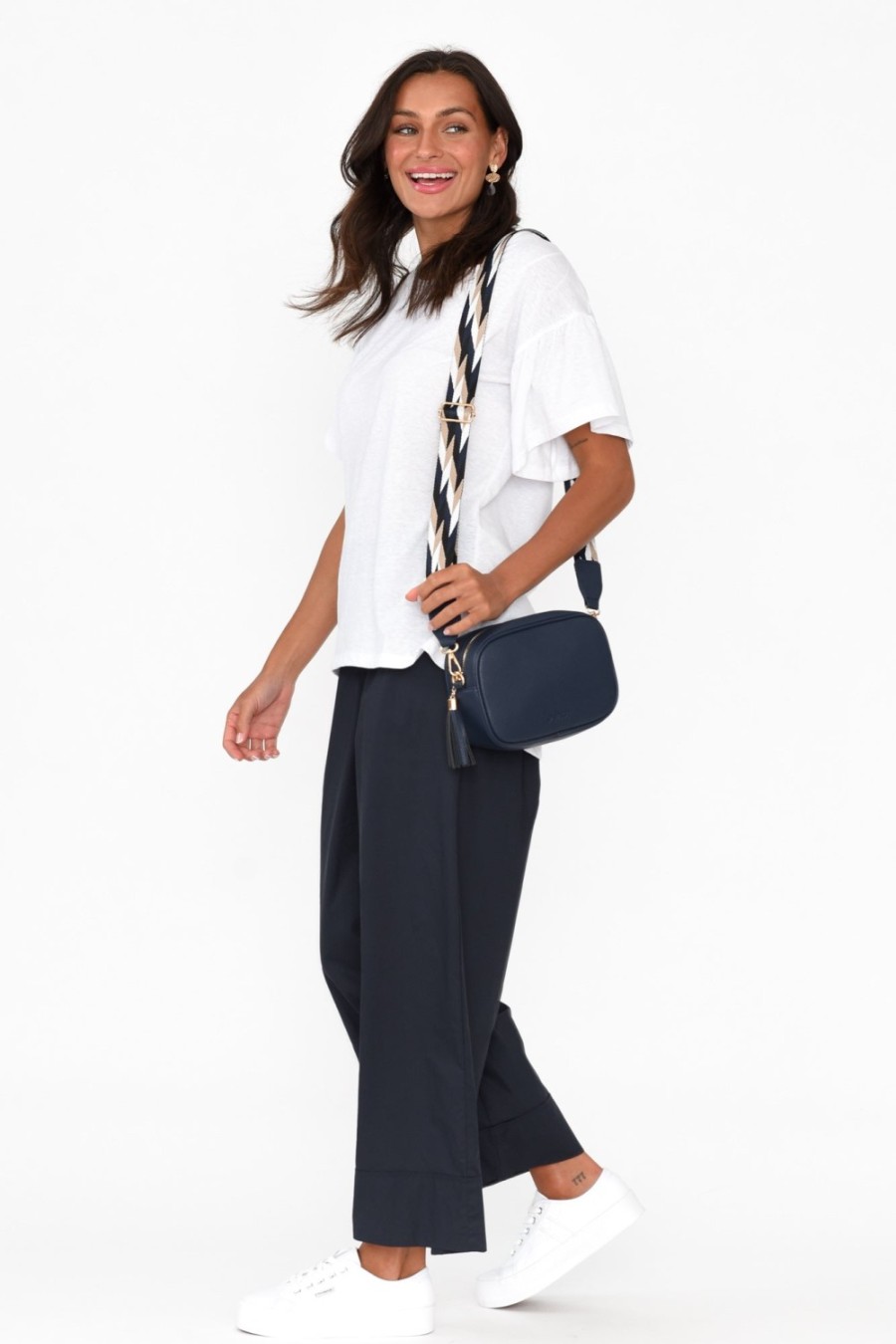 Clothing Tirelli Pants | Bradie Navy Cotton Wide Leg Pant