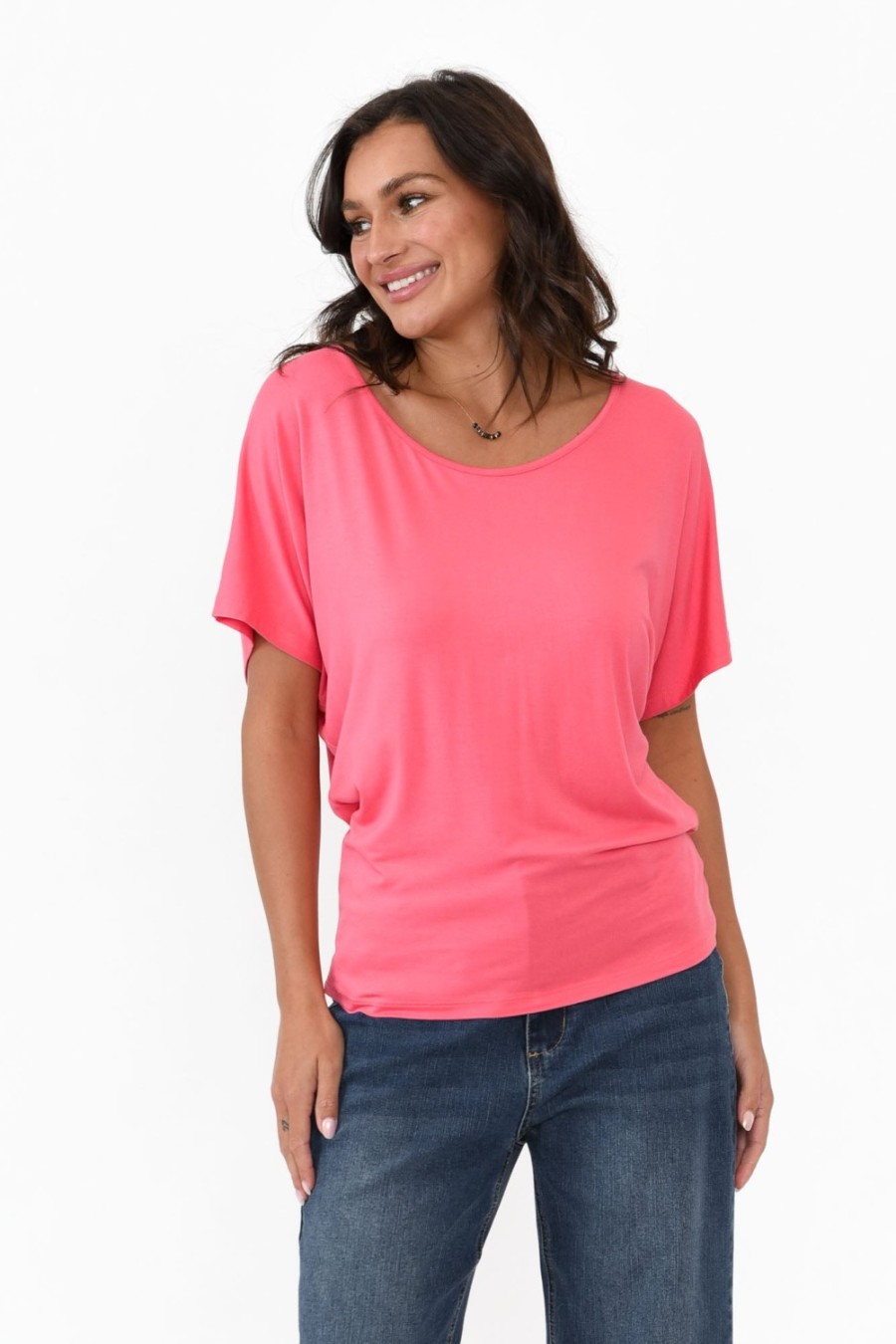 Clothing Betty Basics Sleeved Tops | Candy Pink Maui Tee