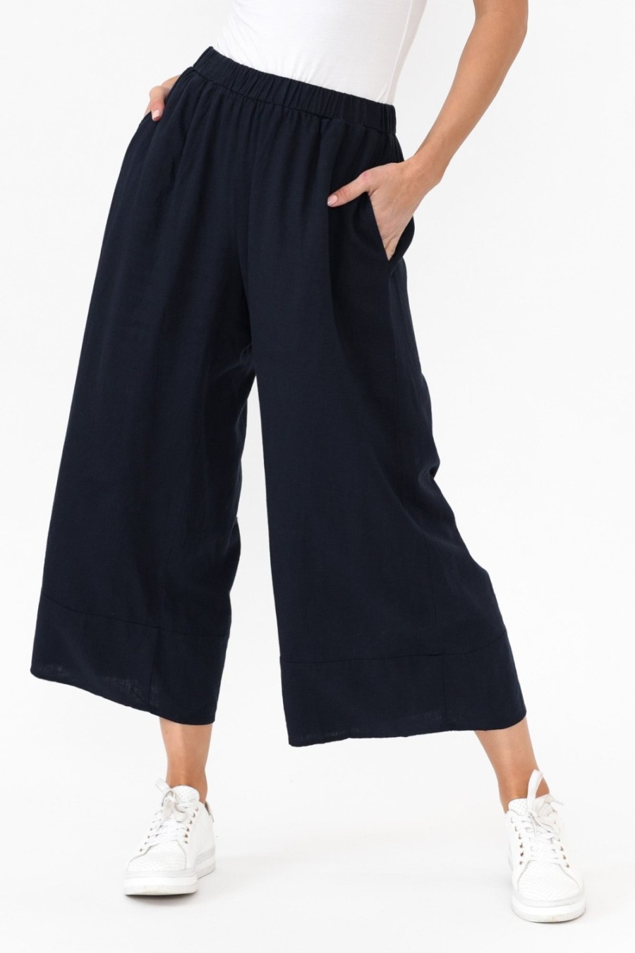 Clothing Cali and Co Pants | Colleen Navy Linen Wide Leg Pant