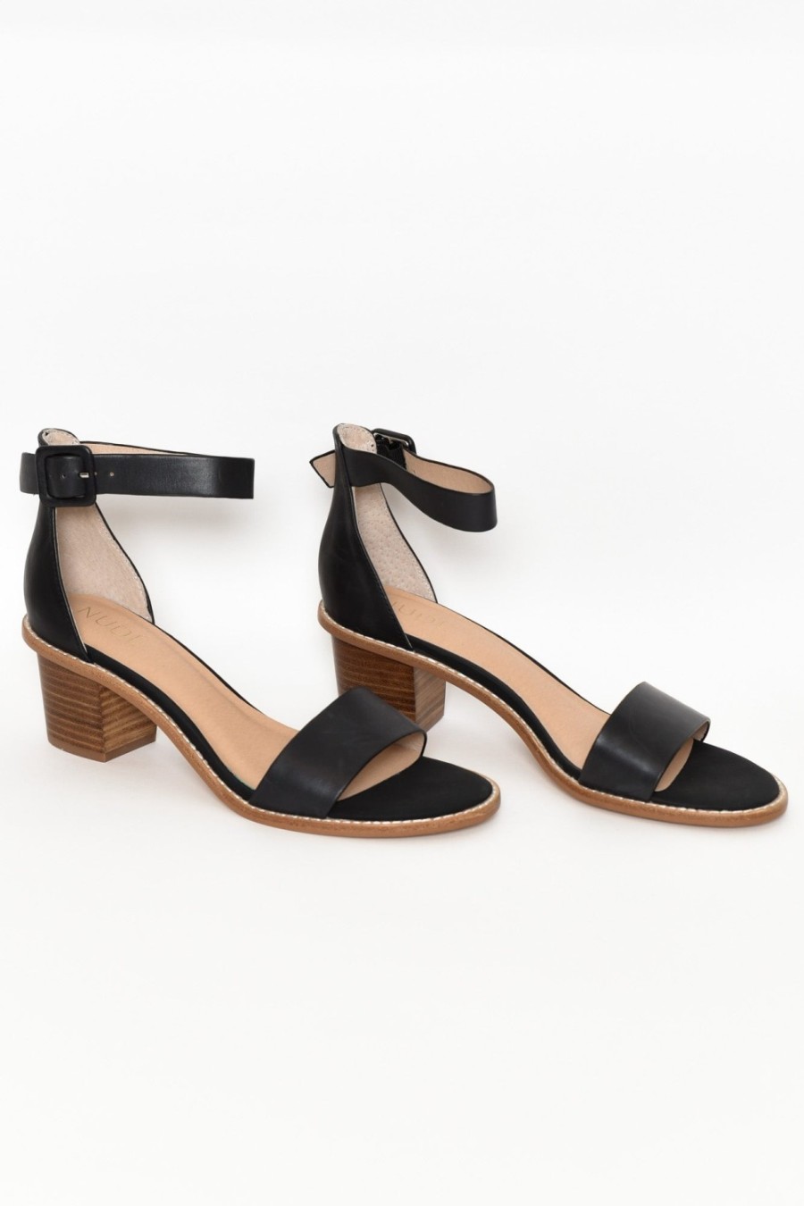 Shoes Nude Shoes Heeled Sandals | Mickee Black Leather Heel