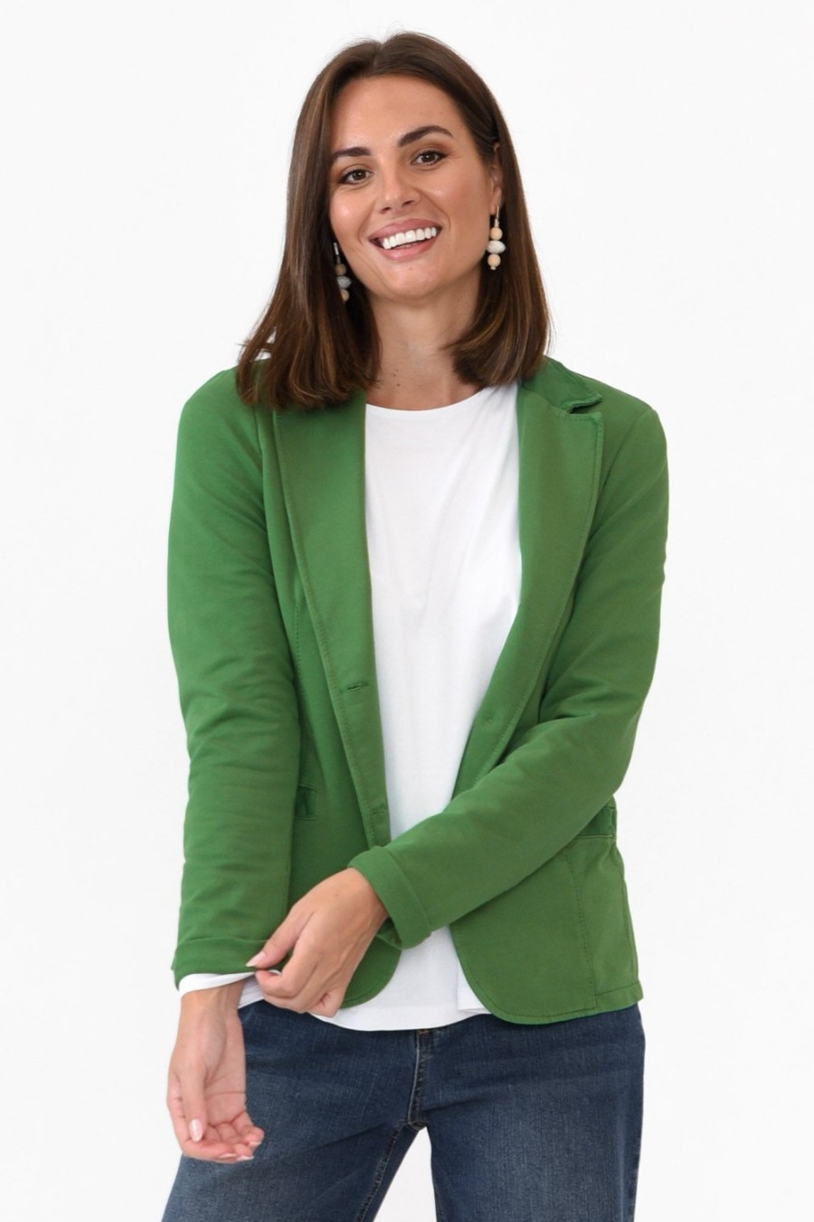 Clothing Italian Star Jackets | Maha Green Cotton Relaxed Blazer