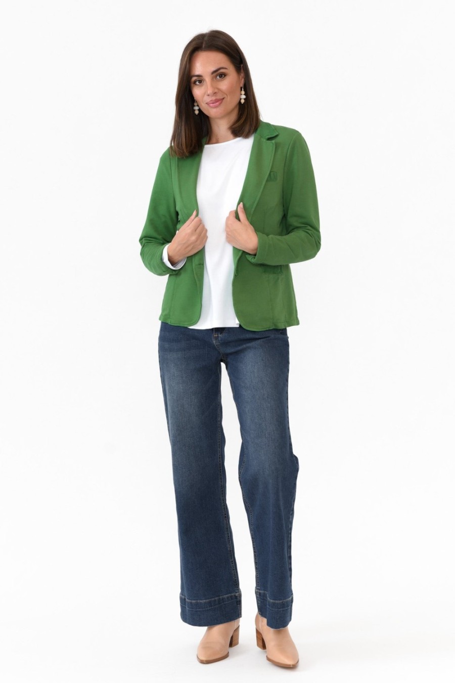 Clothing Italian Star Jackets | Maha Green Cotton Relaxed Blazer