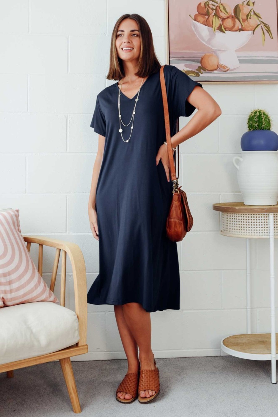 Clothing PQ Bamboo Dresses | Tiffany Navy Bamboo Tee Dress