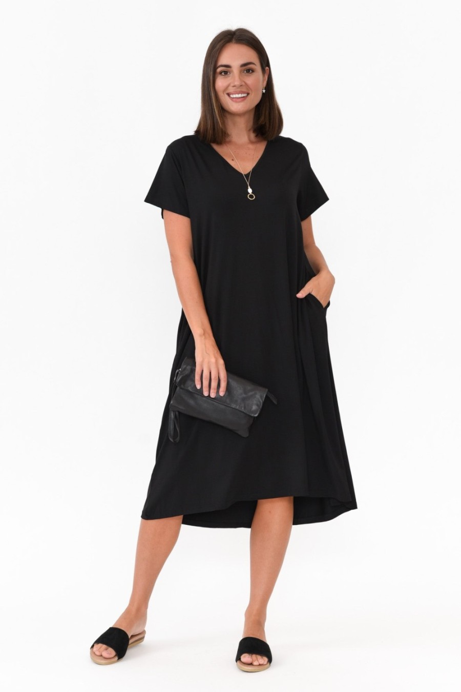 Clothing PQ Bamboo Dresses | Tiffany Black Bamboo Tee Dress