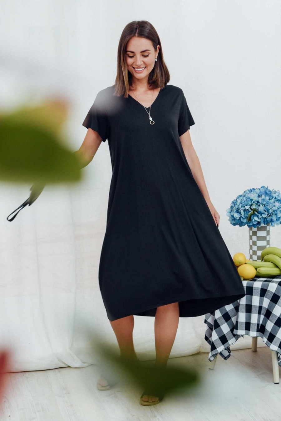 Clothing PQ Bamboo Dresses | Tiffany Black Bamboo Tee Dress