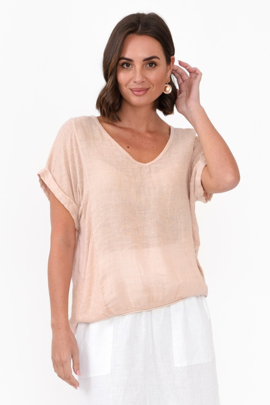 Clothing Talia Benson Linen Tops | Effie Blush Linen Tee