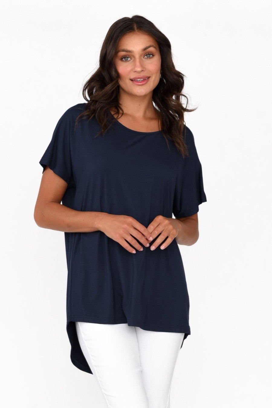 Clothing Pq Sleeved Tops | Danya Navy Bamboo Top