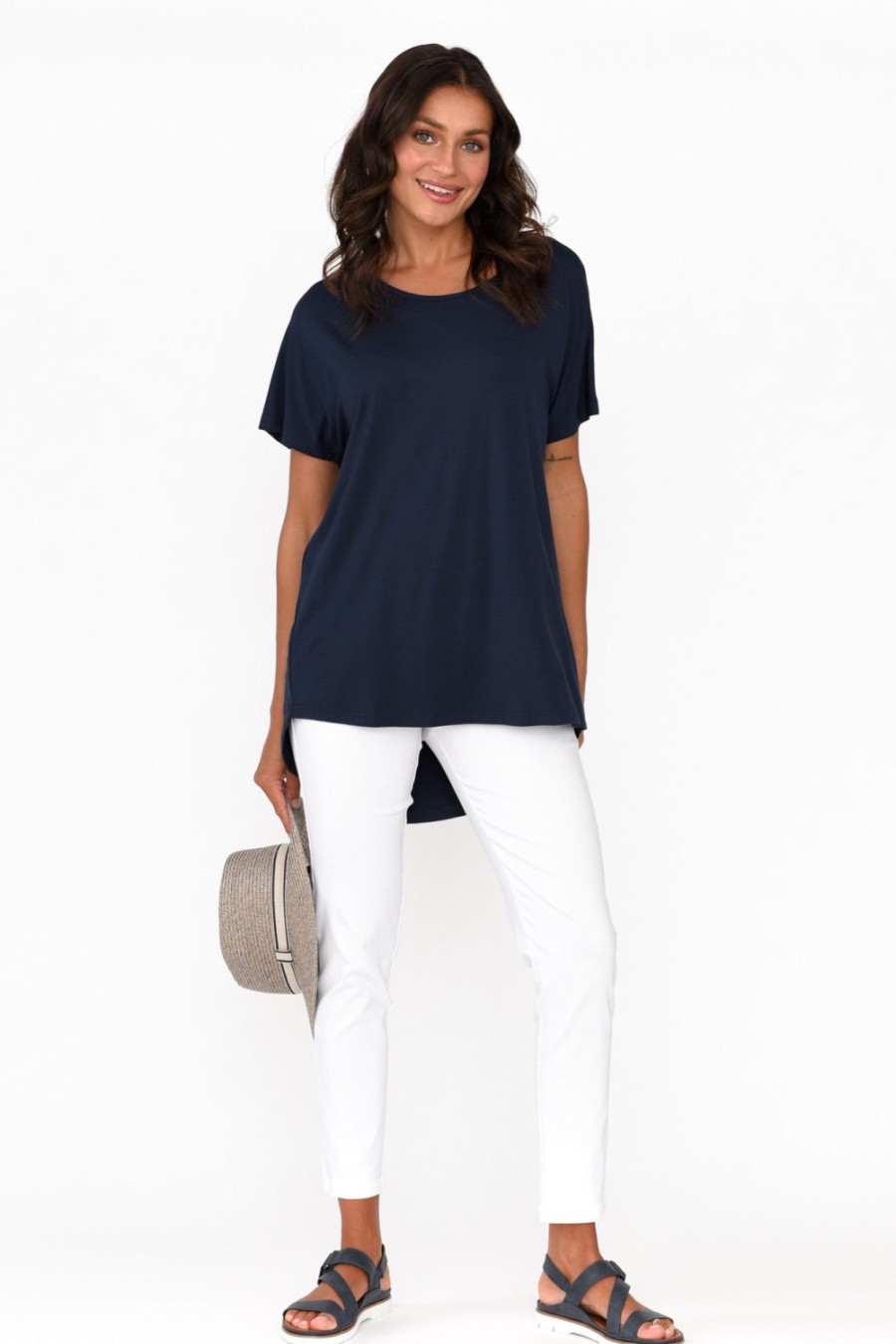 Clothing Pq Sleeved Tops | Danya Navy Bamboo Top