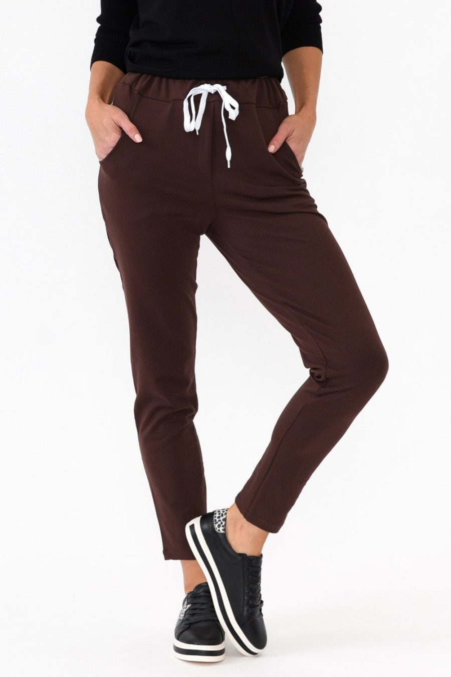 Clothing Hourglass Pants | Rylan Chocolate Cotton Tie Pant