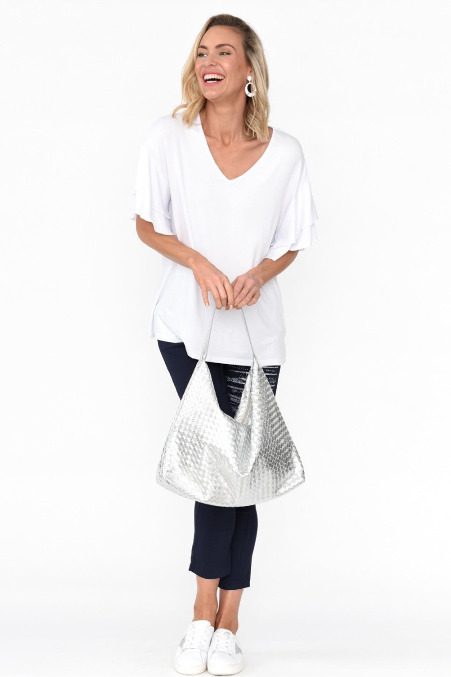 Clothing Betty Basics Sleeved Tops | Ripon White Frill Sleeve Top