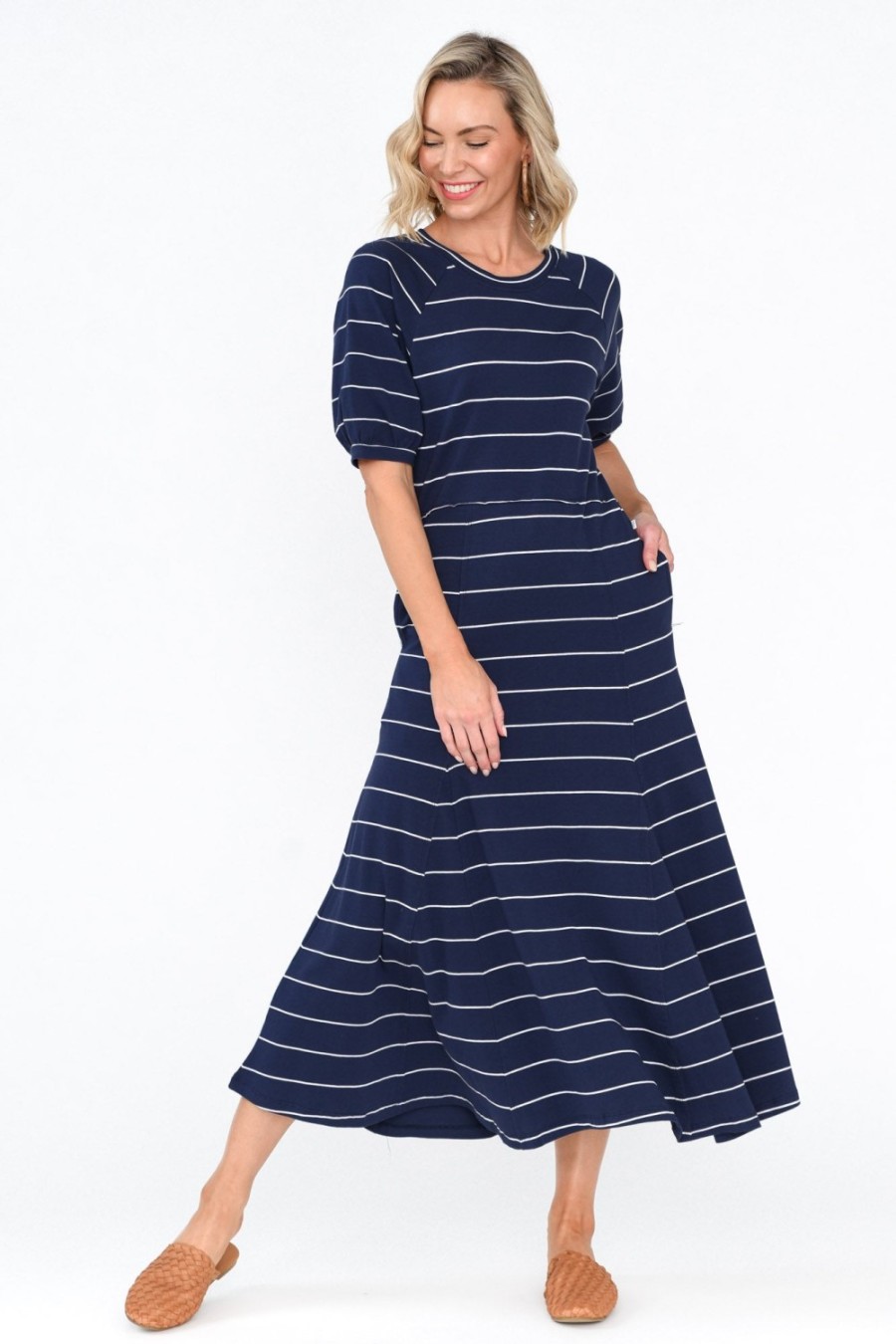 Clothing One Ten Willow Cotton Dresses | Colorado Navy Pinstripe Cotton Maxi Dress