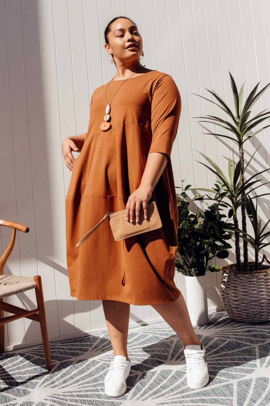 Clothing Tirelli Cotton Dresses | Misty Mocha Diagonal Seam Dress