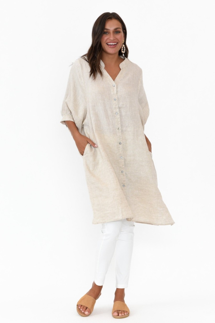 Clothing Worthier Tunic Tops | Leigh Natural Linen Tunic Dress