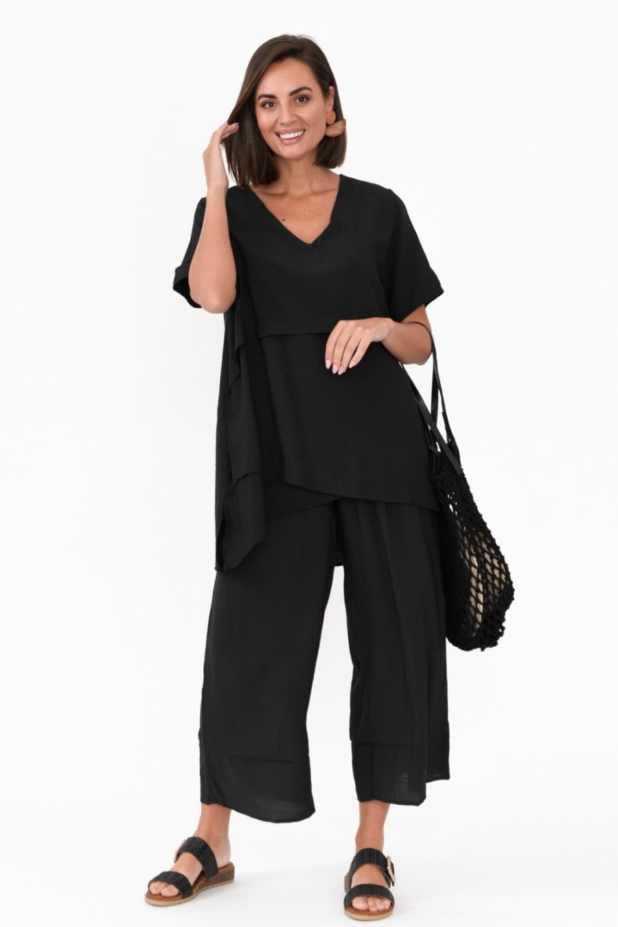 Clothing La Mode Cotton Tops | Shoshana Black Cotton Layered Top