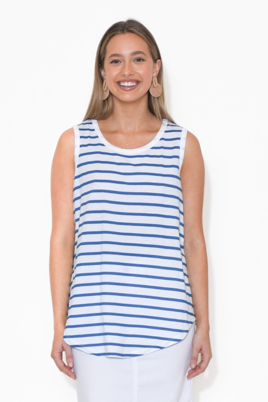 Clothing Betty Basics Cotton Tops | Keira Blue Stripe Cotton Tank