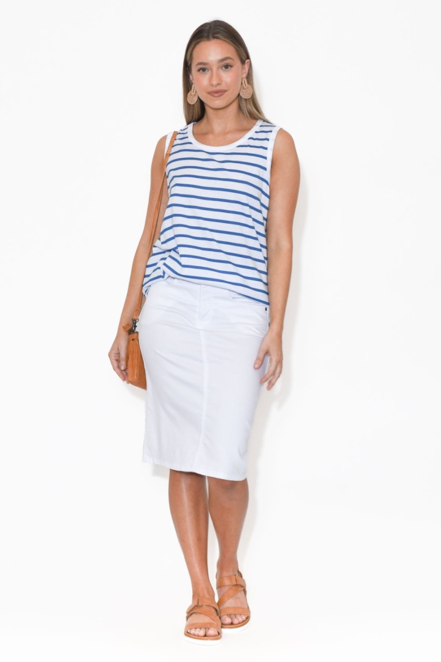 Clothing Betty Basics Cotton Tops | Keira Blue Stripe Cotton Tank