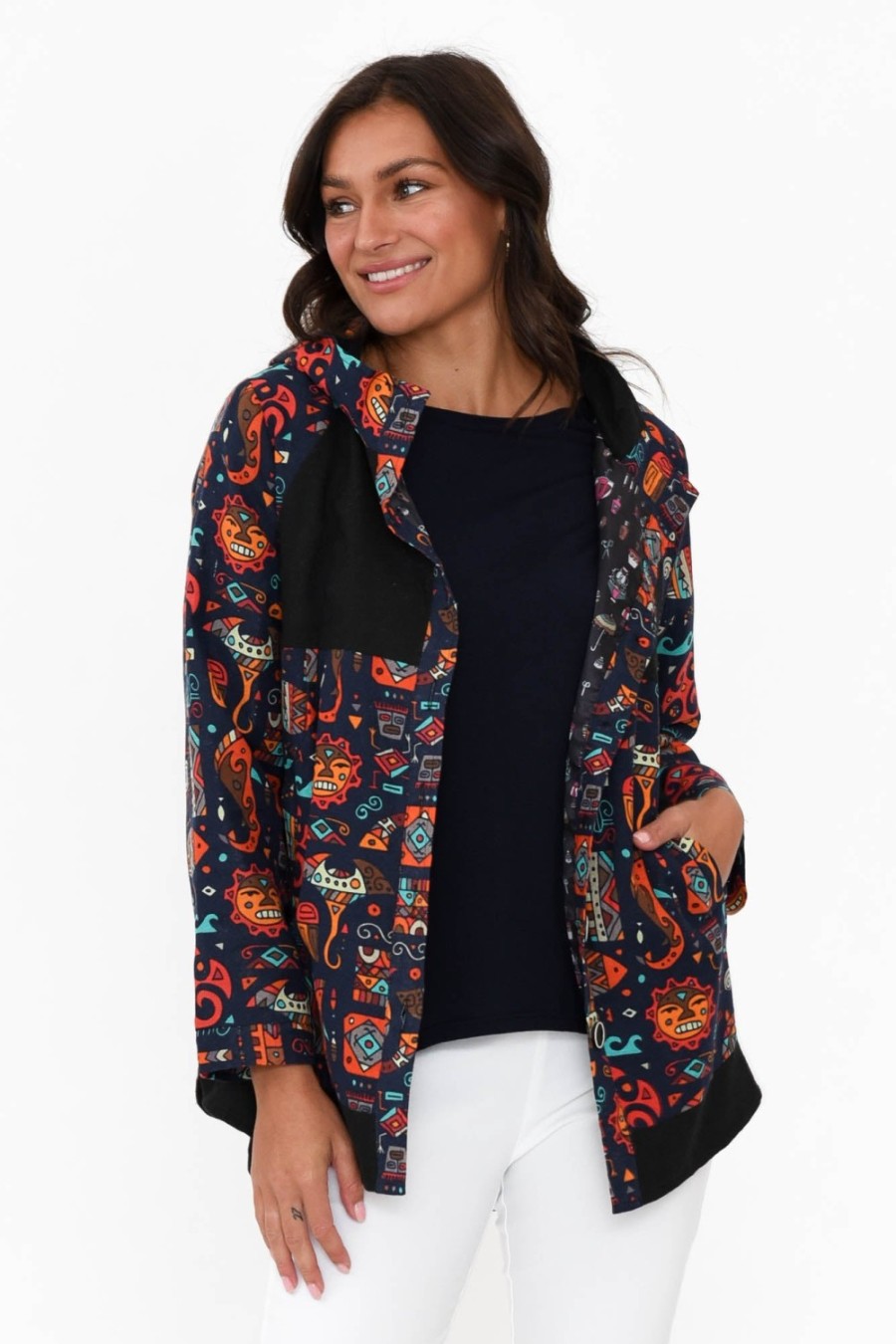 Clothing Hourglass Jackets | Billy Navy Geo Cotton Jacket