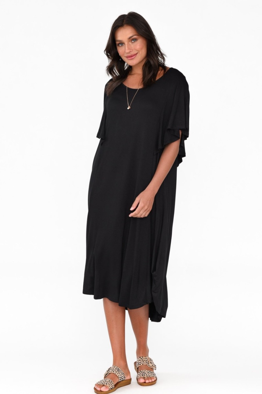 Clothing Betty Basics Below Knee Dresses | Tahiti Black Frill Dress