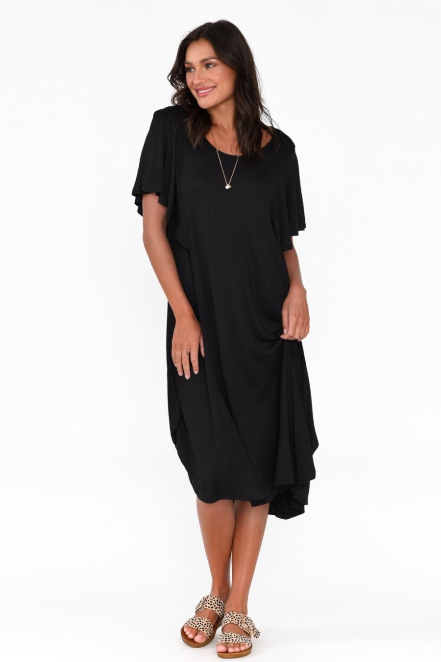 Clothing Betty Basics Below Knee Dresses | Tahiti Black Frill Dress