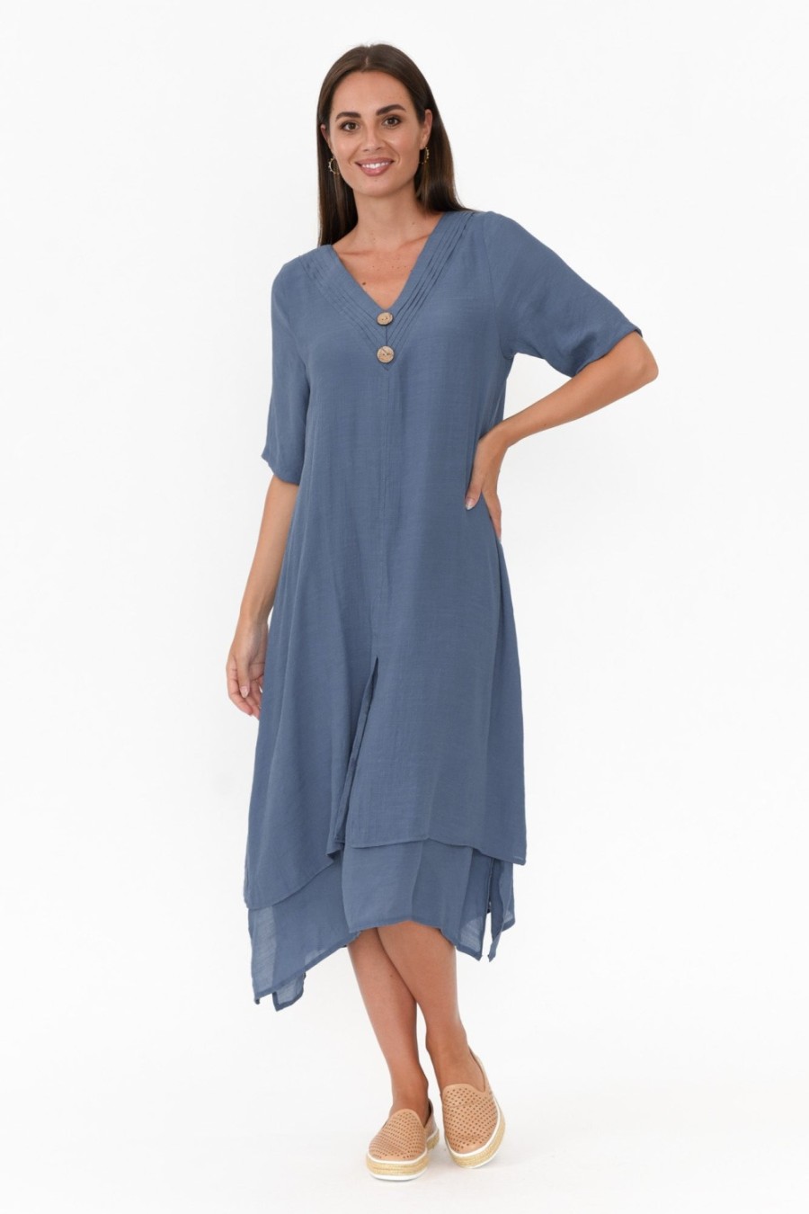 Clothing La Mode Cotton Dresses | Nala Vintage Blue Layers Dress