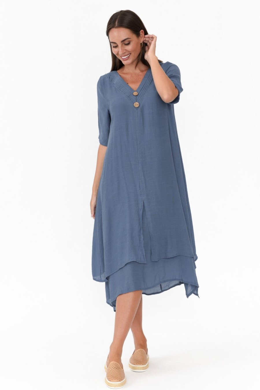 Clothing La Mode Cotton Dresses | Nala Vintage Blue Layers Dress