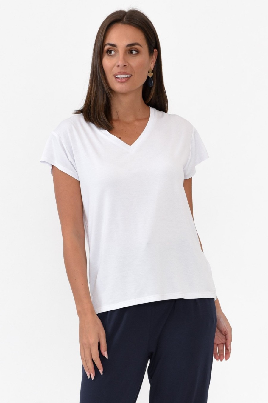 Clothing Willow Tree Sleeved Tops | Jenkins White Modal Tee