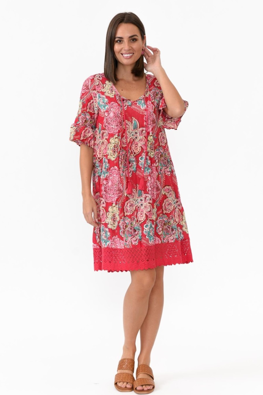 Clothing One Summer Cotton Dresses | Cayman Coral Paisley Cotton Tunic Dress