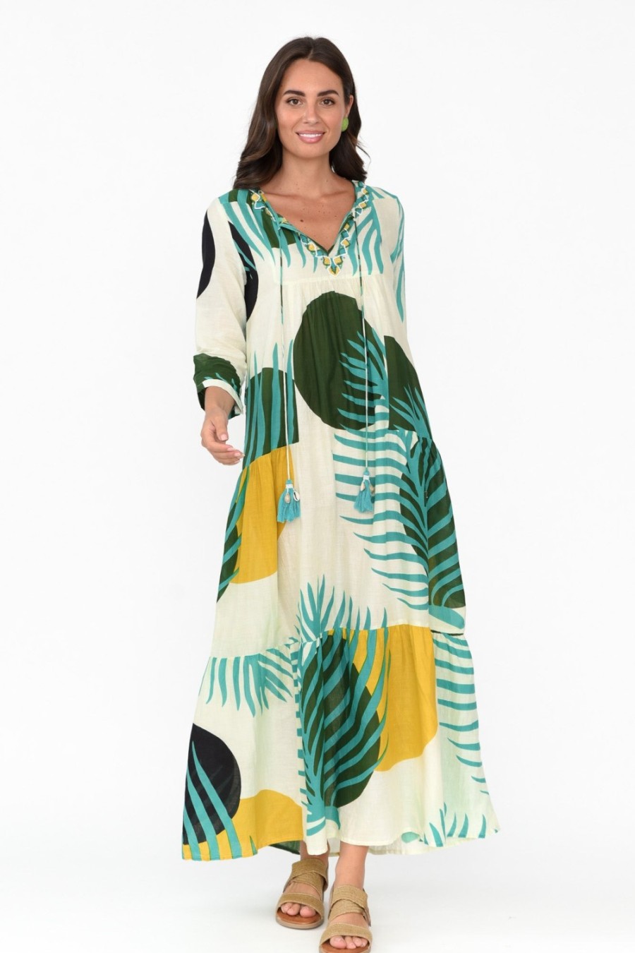 Clothing Cinnamon Cotton Dresses | Paz Green Tropical Cotton Dress