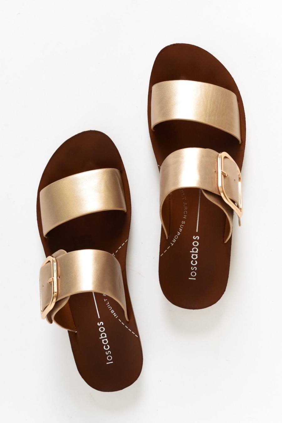 Shoes Los Cabos Slides | Doti Champagne Buckle Slide