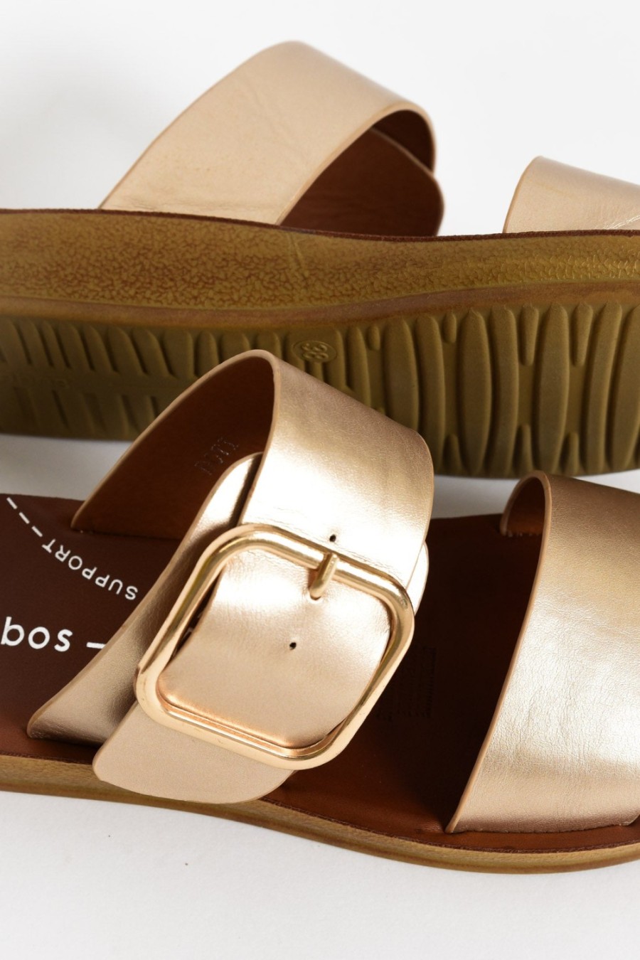 Shoes Los Cabos Slides | Doti Champagne Buckle Slide