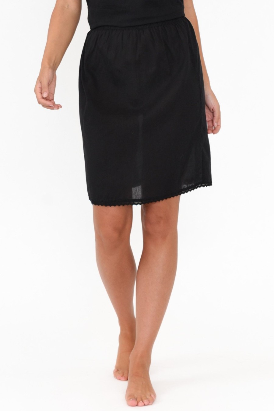 Clothing Orientique Skirts | Black Cotton Slip Skirt