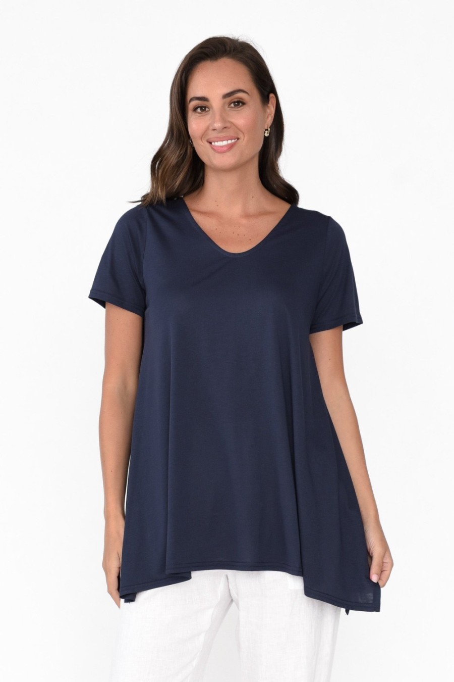 Clothing Tirelli Cotton Tops | Marcy Navy Drape Cotton Top