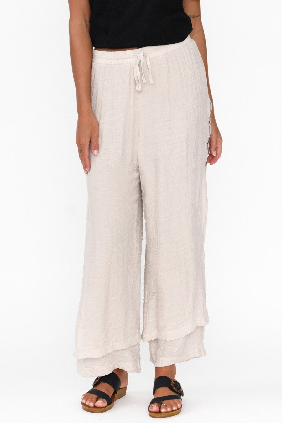 Clothing La Mode Pants | Aida Natural Cotton Blend Layered Pant