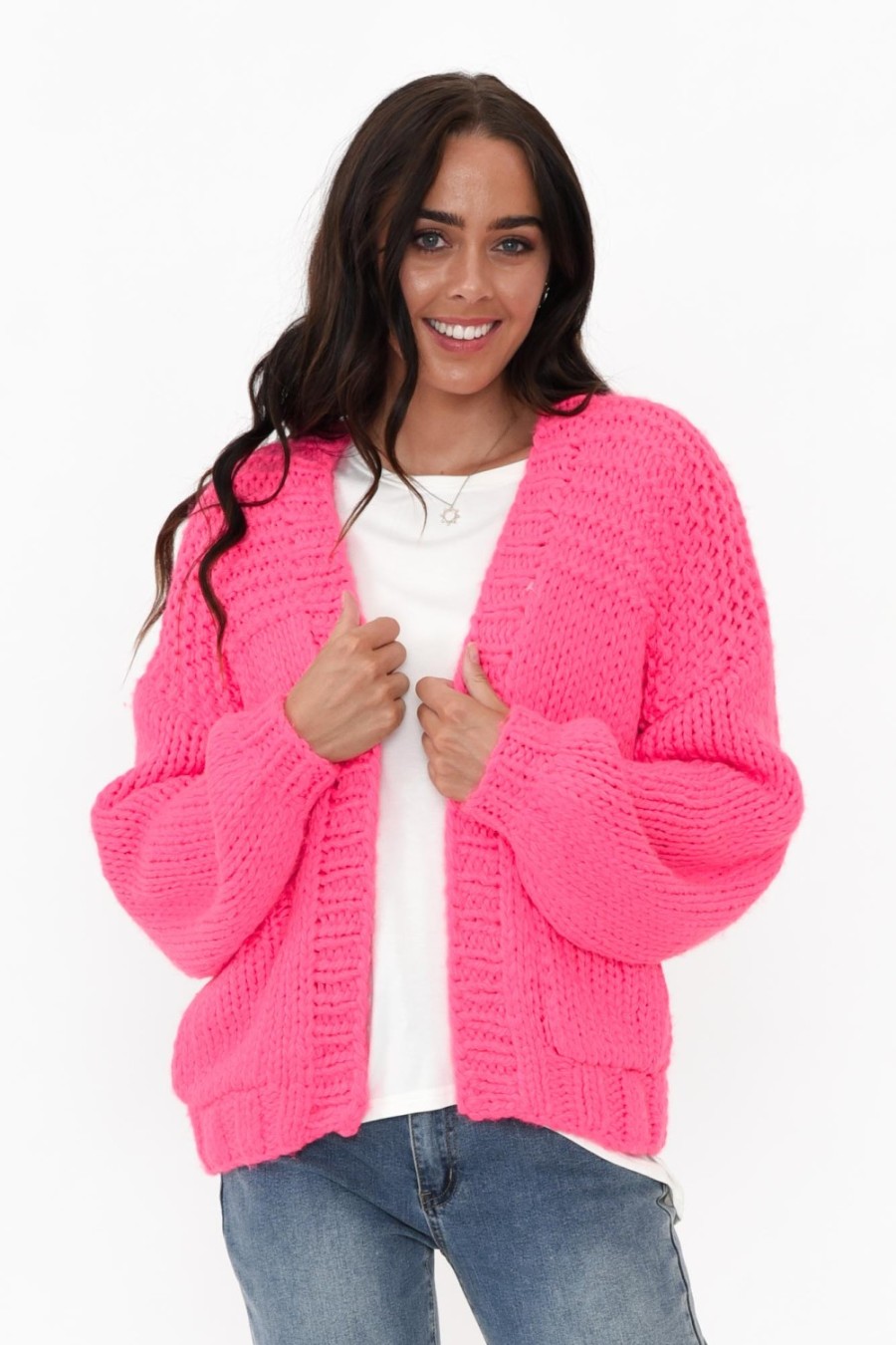 Clothing Paper Heart Knitwear | Freddie Pink Knit Pocket Cardigan