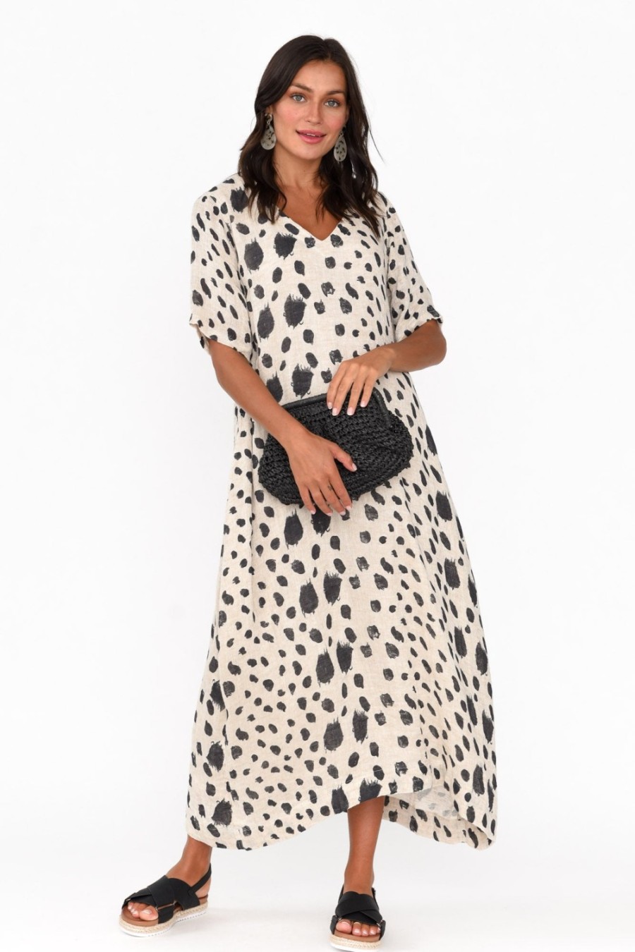 Clothing Imagine Linen Dresses | Santana Black Spot Linen Dress