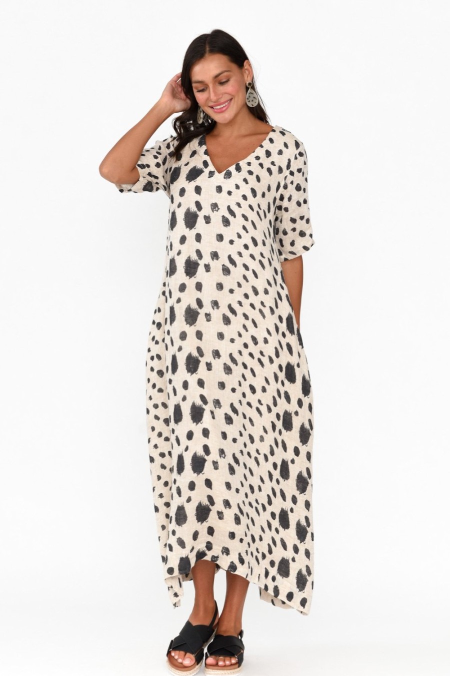 Clothing Imagine Linen Dresses | Santana Black Spot Linen Dress