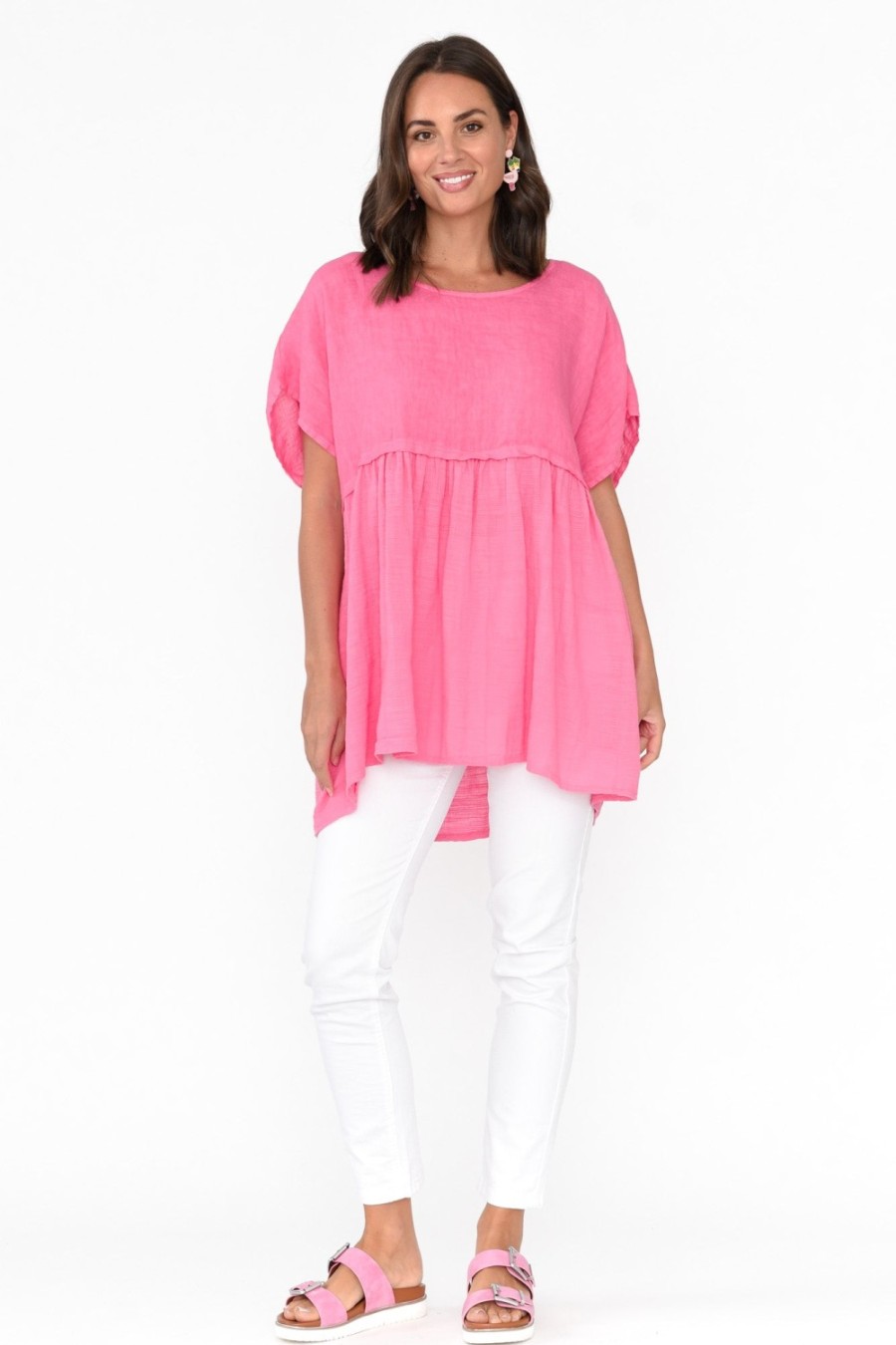 Clothing Donna Donna Linen Tops | Sabre Pink Linen Top