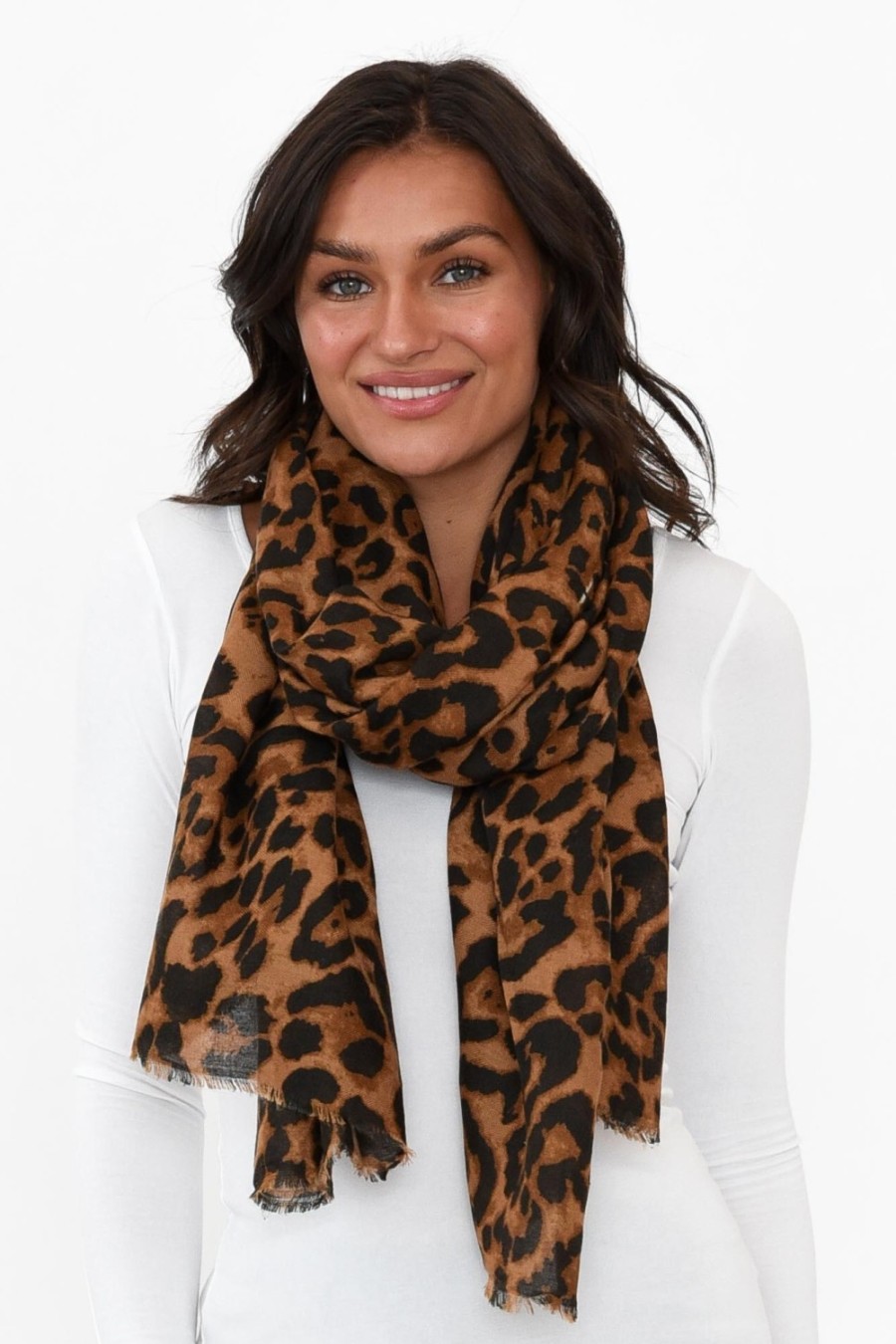 Clothing Enhance Scarves | Neave Tan Leopard Scarf