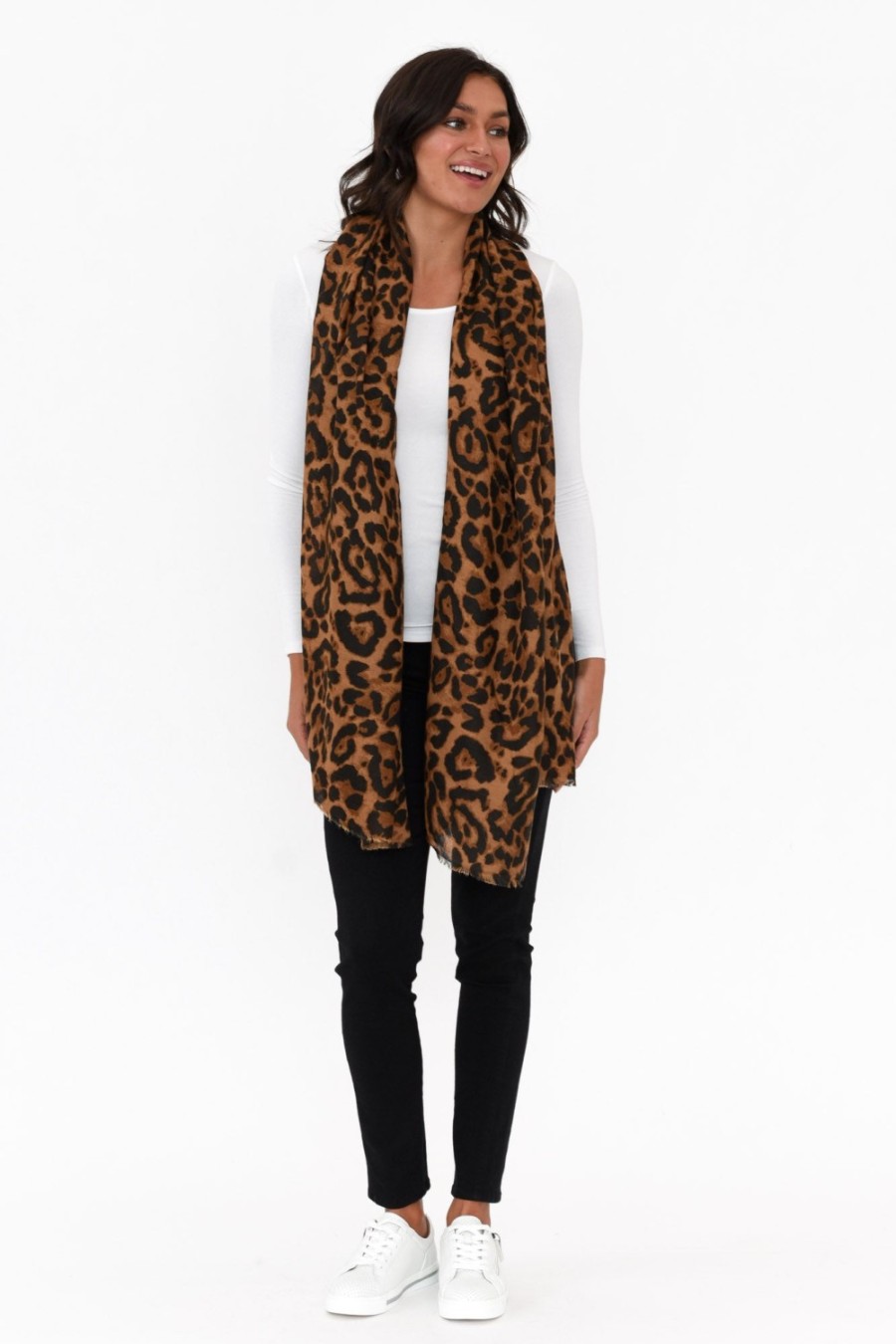 Clothing Enhance Scarves | Neave Tan Leopard Scarf