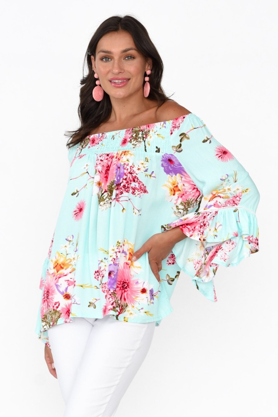 Clothing Red Lotus Sleeved Tops | Amal Blue Cherry Blossom Top