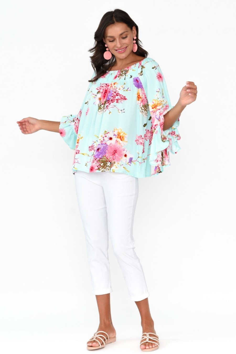 Clothing Red Lotus Sleeved Tops | Amal Blue Cherry Blossom Top