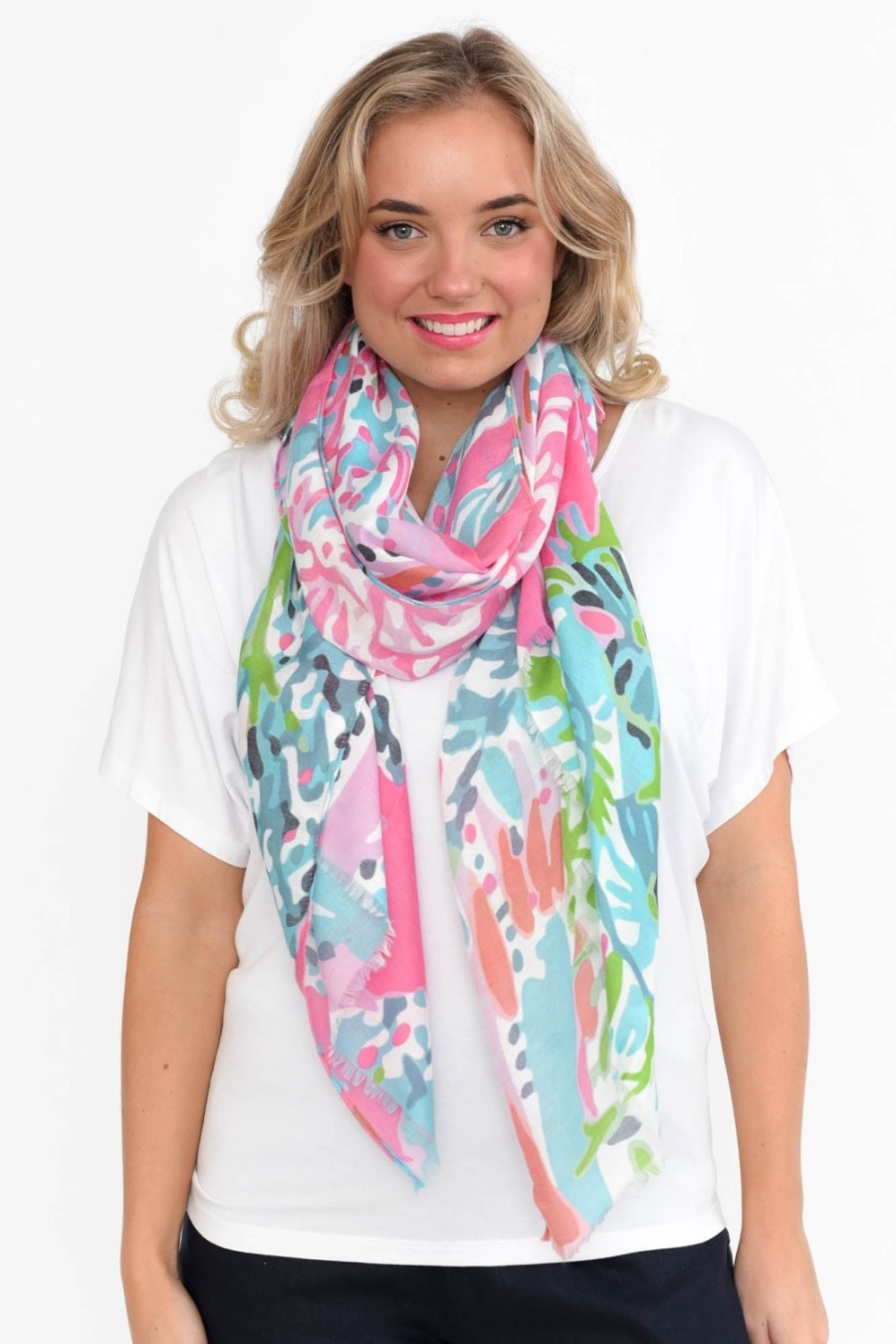 Clothing Enhance Scarves | Lusa Pink Abstract Scarf