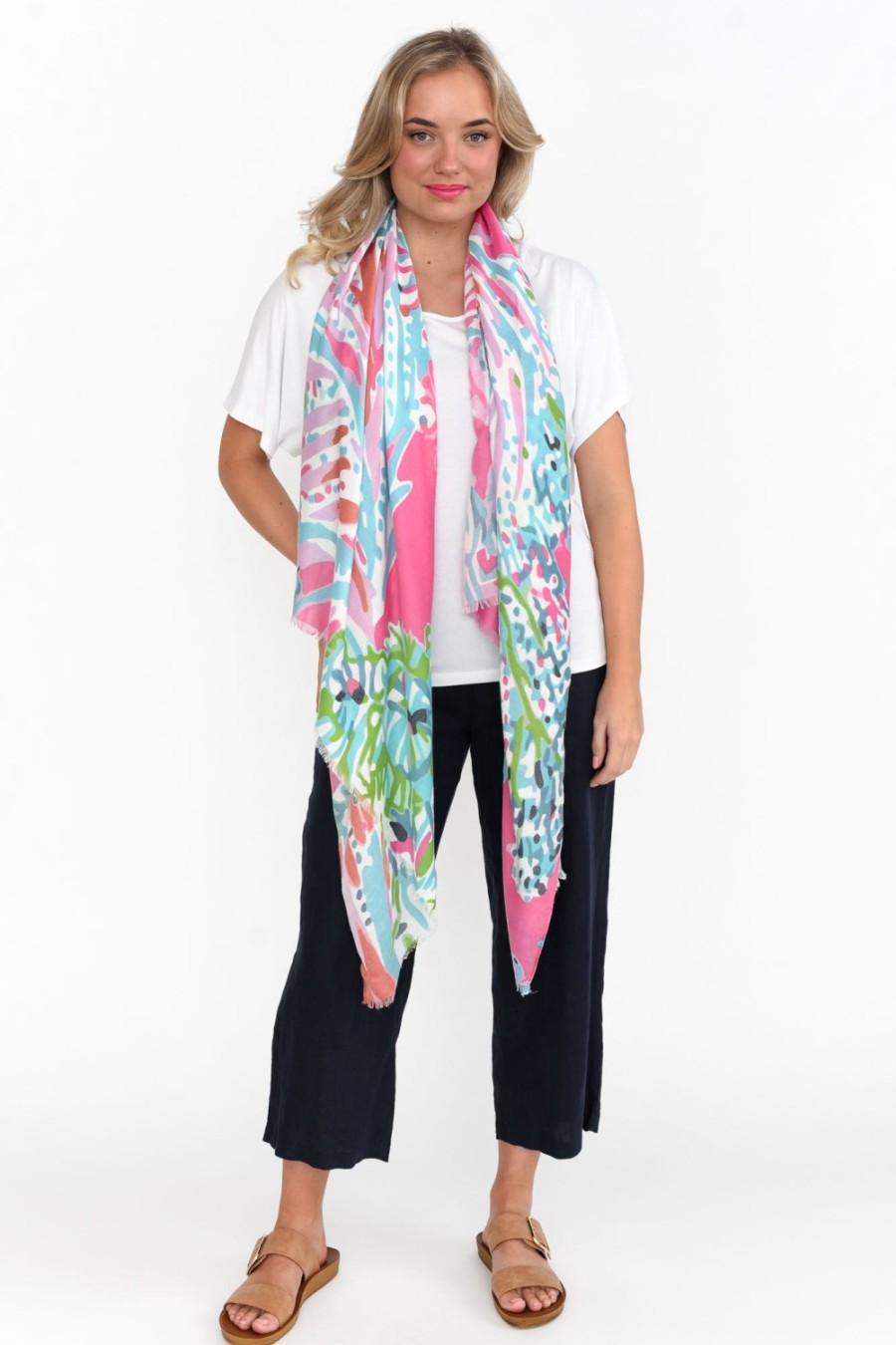 Clothing Enhance Scarves | Lusa Pink Abstract Scarf