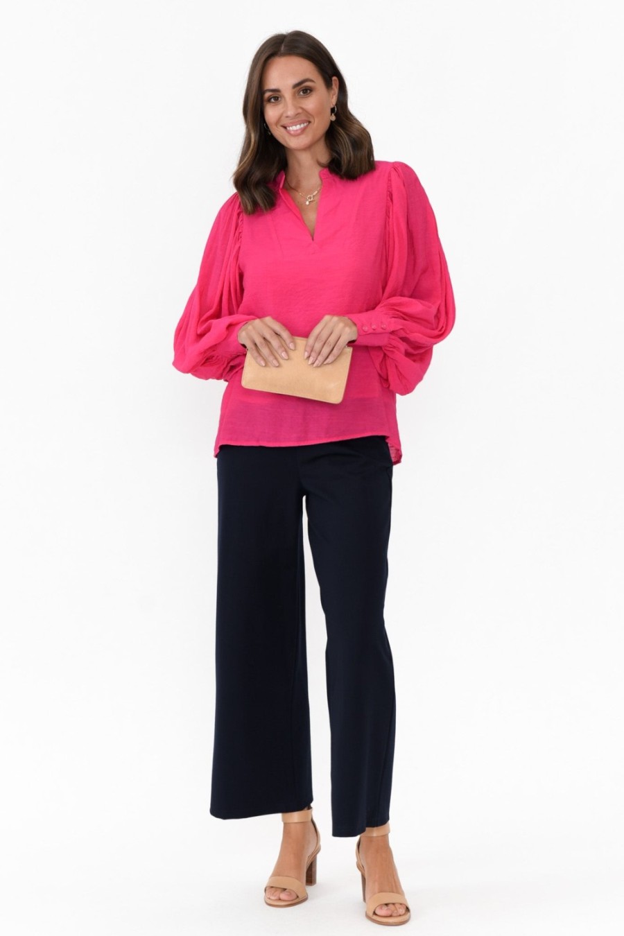 Clothing Cali and Co Cotton Tops | Kane Hot Pink Cotton Blend Top