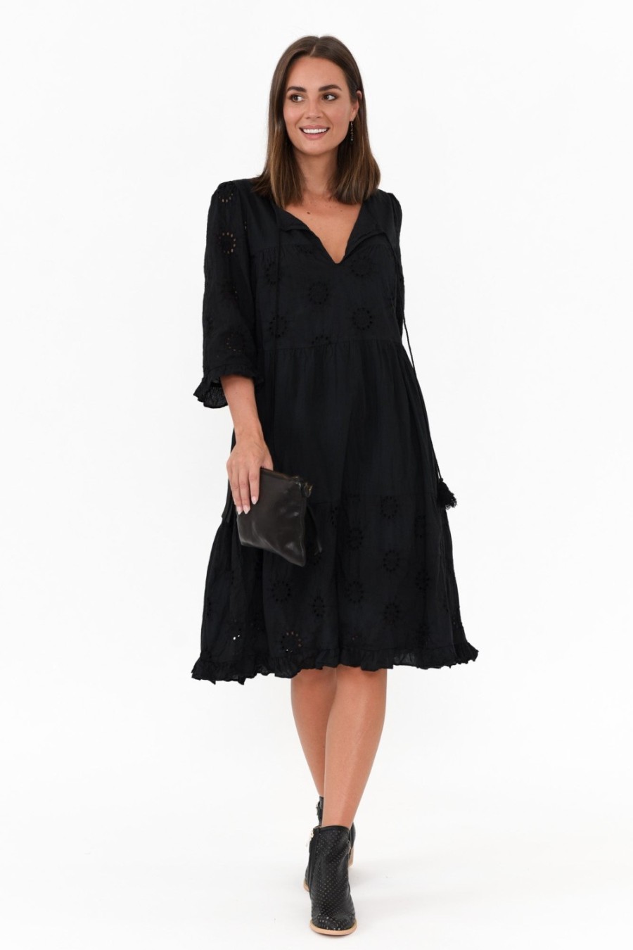 Clothing Worthier Cotton Dresses | Valentina Black Cotton Embroidered Dress