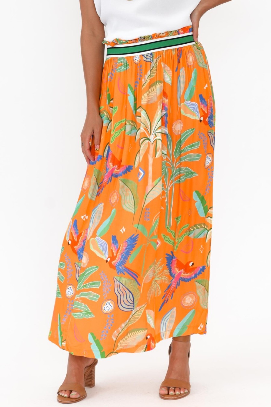 Clothing Possi The Label Skirts | Camille Orange Tropical Maxi Skirt