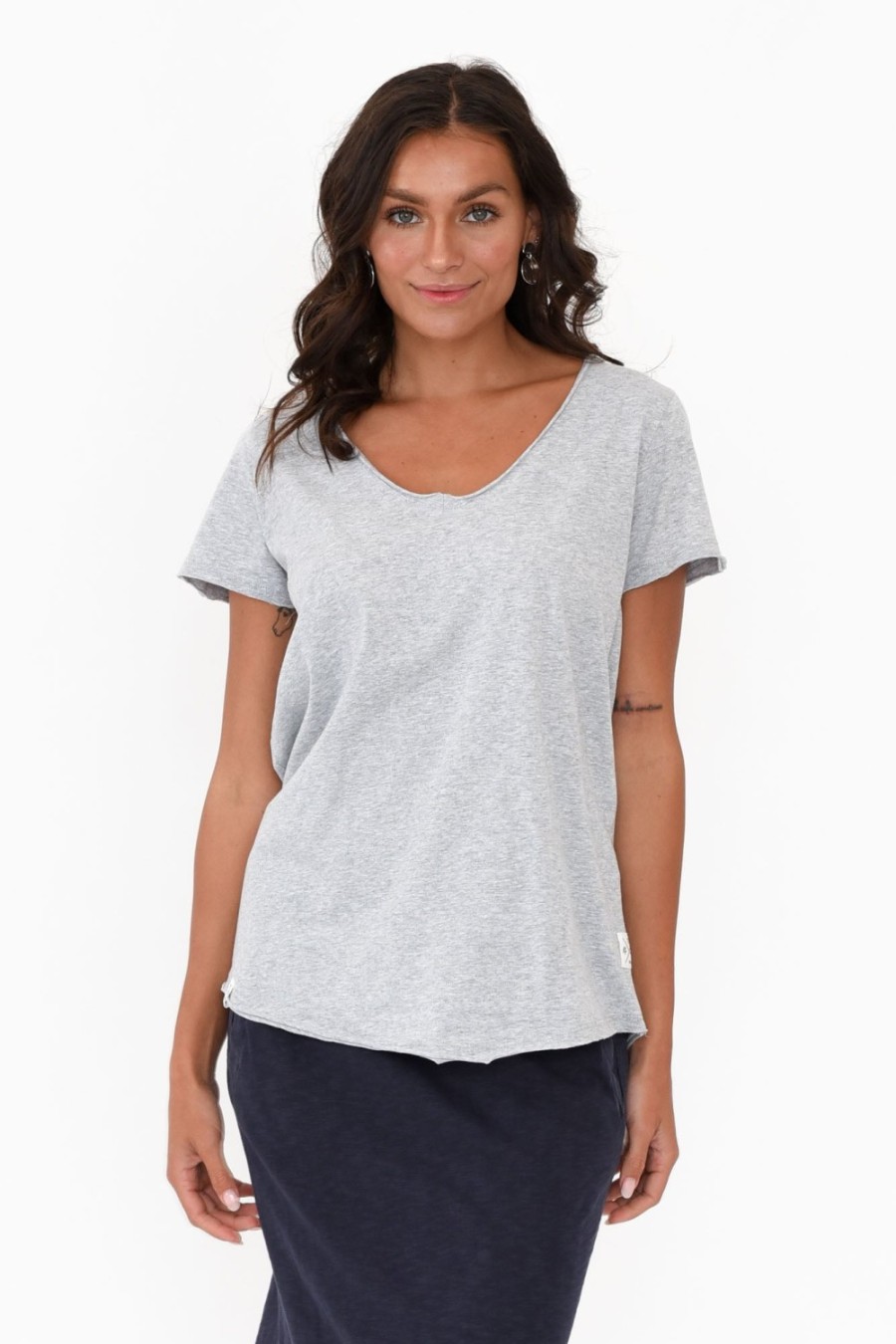 Clothing Elm Cotton Tops | Grey Cotton Fundamental Vee Tee