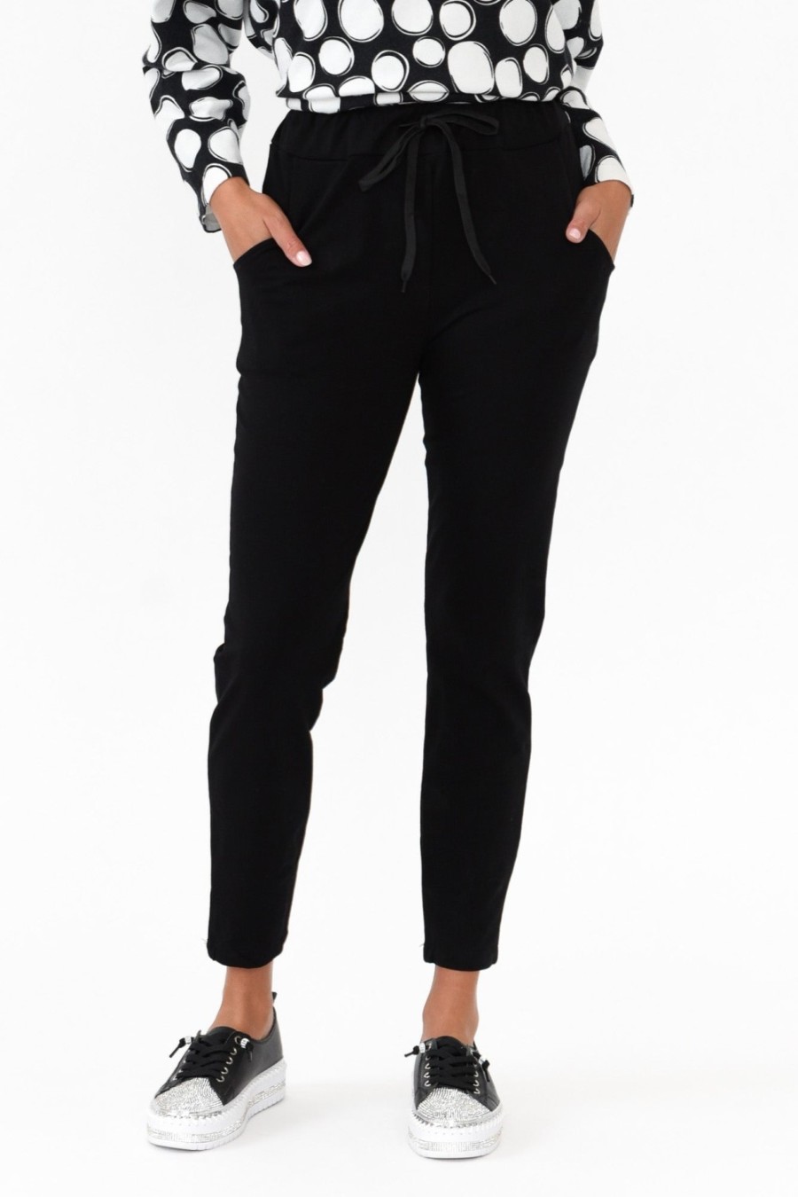 Clothing Hourglass Pants | Rylan Black Cotton Tie Pant